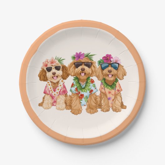 Hawaiian Goldendoodle Dogs Flower Lei ペーパープレート (正面)