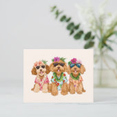 Hawaiian Goldendoodle Dogs Flower Lei ポストカード (スタンド正面)