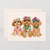 Hawaiian Goldendoodle Dogs Flower Lei ポストカード (正面/裏面)