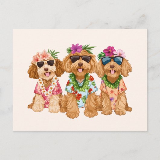Hawaiian Goldendoodle Dogs Flower Lei ポストカード (正面)