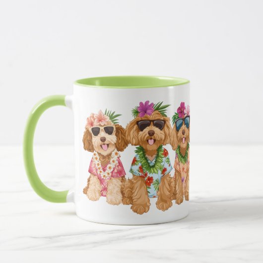 Hawaiian Goldendoodle Dogs Flower Lei マグカップ (左)