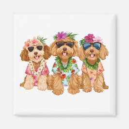 Hawaiian Goldendoodle Dogs Flower Lei マグネット