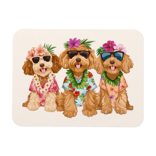 Hawaiian Goldendoodle Dogs Flower Lei マグネット (横)