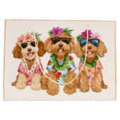 Hawaiian Goldendoodle Dogs Flower Lei ラージペーパーバッグ (裏面)