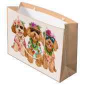 Hawaiian Goldendoodle Dogs Flower Lei ラージペーパーバッグ (裏面アングル)