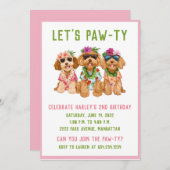 Hawaiian Goldendoodle Dogs Flower Lei 招待状 (正面/裏面)