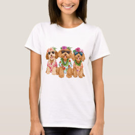 Hawaiian Goldendoodle Dogs Flower Lei Tシャツ