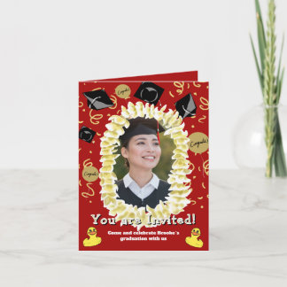 Hawaiian Graduation Party Lei Photo Invitation カード