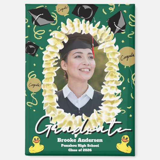 Hawaiian Graduation Plumeria Lei Confetti Photo マグネット (正面)