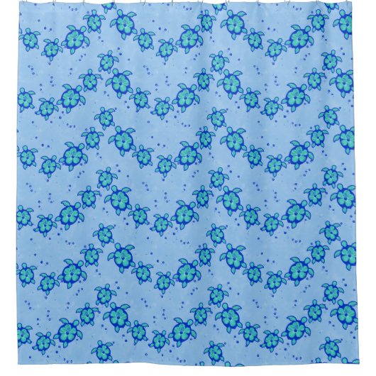 Hawaiian Honu Hibiscus Sea Turtles シャワーカーテン (正面)