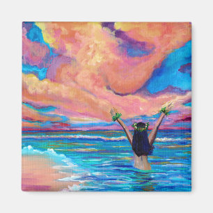 Hawaiian Hula Girl at Sunrise Magnet マグネット