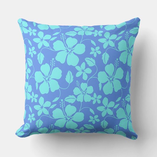 HAWAIIAN HULA (HIBISCUS) PERIWINKLE/TEAL クッション (正面)