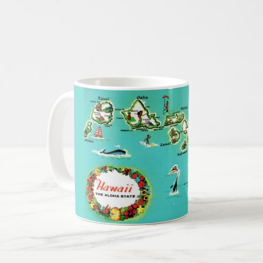 Hawaiian Islands Map Mug コーヒーマグカップ (正面左)
