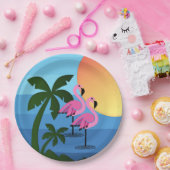 Hawaiian Luau Party Flamingo Palm Trees ペーパープレート (パーティー)