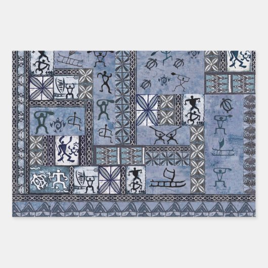Hawaiian Paddleman Petroglyph Tapa Gift Wrap ラッピングペーパーシート (正面)