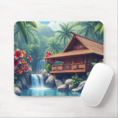 Hawaiian Paradise Tropical Bungalow Mouse Pad マウスパッド (マウス)