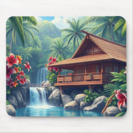 Hawaiian Paradise Tropical Bungalow Mouse Pad マウスパッド