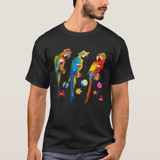 Hawaiian Parrots Drinking Wine Christmas In July Tシャツ (正面)