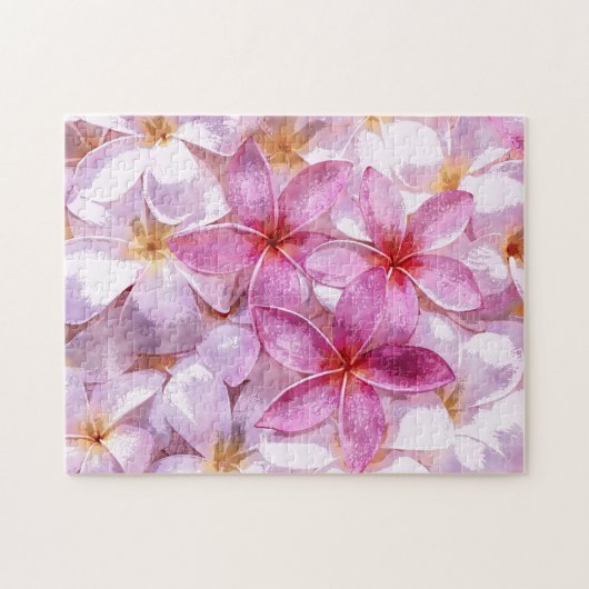 Hawaiian Plumeria Flower Watercolor Art Painting ジグソーパズル (横)