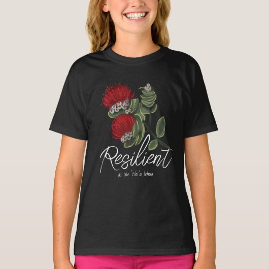 Hawaiian Red Lehua Flower Watercolor Resilience Tシャツ (正面)