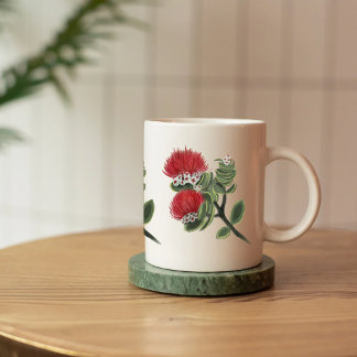 Hawaiian Red Lehua Tropical Flower Watercolor  コーヒーマグカップ