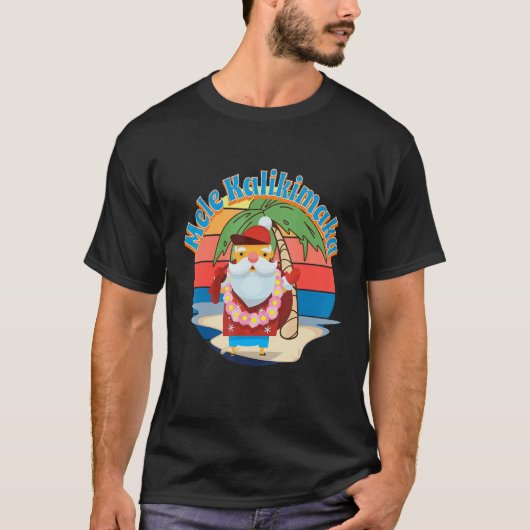 Hawaiian Santa Sunset Style Mele Kalikimaka Christ Tシャツ (正面)