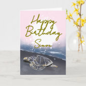 Hawaiian Sea Turtle Birthday Card カード (黄色い花)