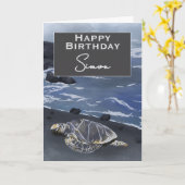 Hawaiian Sea Turtle Personalized Birthday Card カード (黄色い花)
