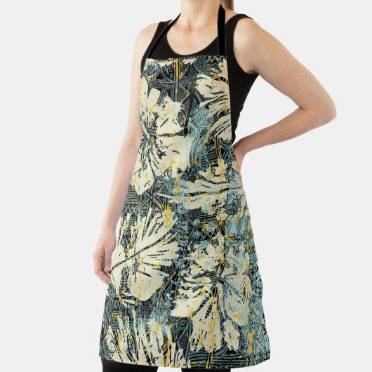 Hawaiian style hibiscus fabric with tribal backgro エプロン (インサイチュ)