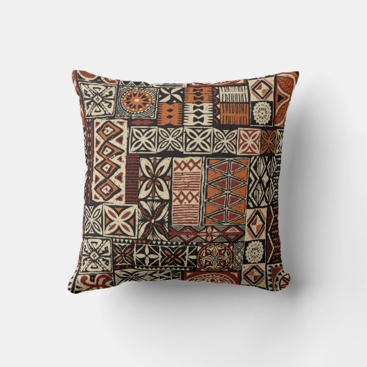 Hawaiian style tapa tribal fabric abstract patchwo クッション (裏面)
