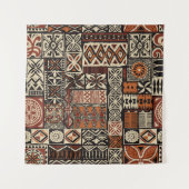 Hawaiian style tapa tribal fabric abstract patchwo タペストリー (正面(横))
