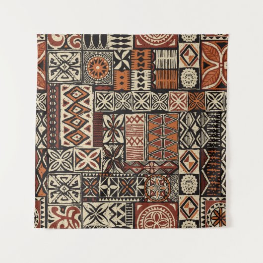 Hawaiian style tapa tribal fabric abstract patchwo タペストリー (正面)