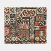 Hawaiian style tapa tribal fabric abstract patchwo フリースブランケット (正面(横))