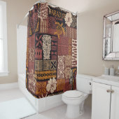 Hawaiian style tribal motif fabric patchwork abstr シャワーカーテン (インサイチュ)