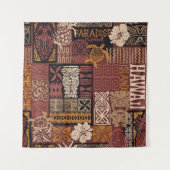 Hawaiian style tribal motif fabric patchwork abstr タペストリー (正面)