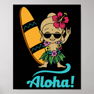 Hawaiian Surfing Buddha Aloha Hawaii Beach Yoga  ポスター