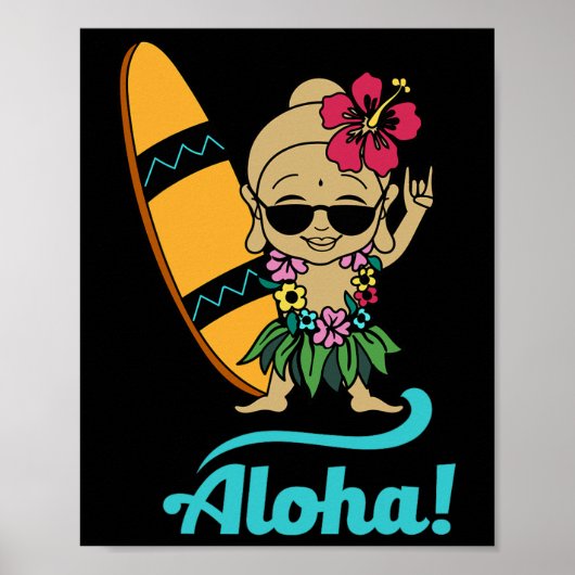 Hawaiian Surfing Buddha Aloha Hawaii Beach Yoga  ポスター (正面)