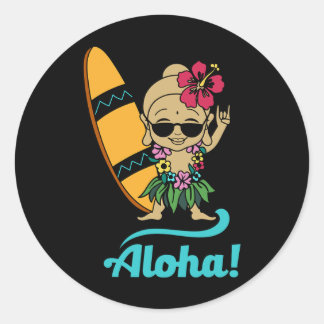Hawaiian Surfing Buddha Aloha Hawaii Beach Yoga  ラウンドシール