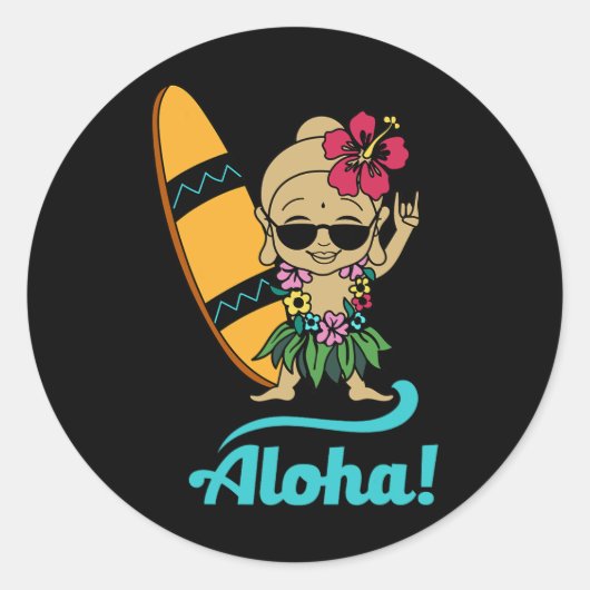 Hawaiian Surfing Buddha Aloha Hawaii Beach Yoga  ラウンドシール (正面)
