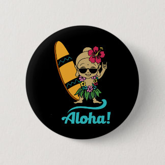 Hawaiian Surfing Buddha Aloha Hawaii Beach Yoga  缶バッジ