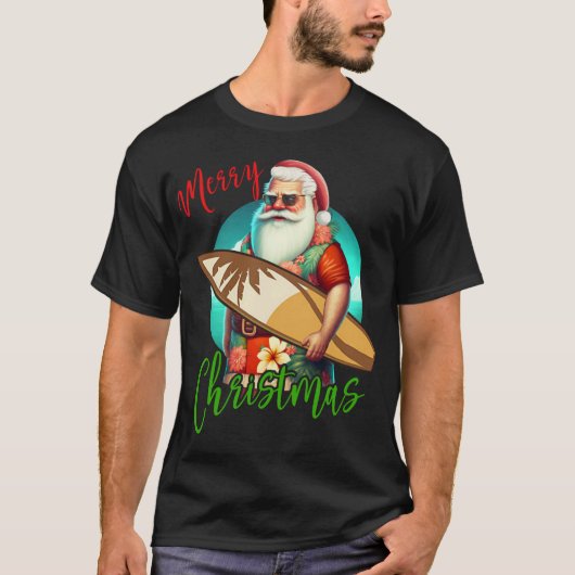 Hawaiian Surfing Santa Christmas Pajama Hawaii Tシャツ (正面)