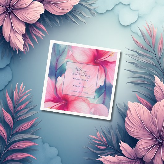 hawaiian tropical floral hibiscus save the date スタンダードカクテルナプキン