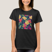 Hawaiian Tropical Flower Leaf Pattern Beach Vacati Tシャツ (正面)