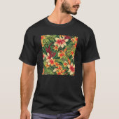 Hawaiian Tropical Flower Leaf Pattern Beach Vacati Tシャツ (正面)