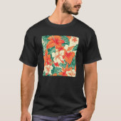 Hawaiian Tropical Flower Leaf Pattern Beach Vacati Tシャツ (正面)
