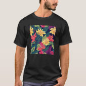 Hawaiian Tropical Flower Leaf Pattern Beach Vacati Tシャツ (正面)