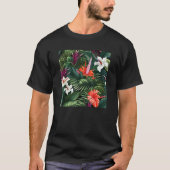 Hawaiian Tropical Flower Leaf Pattern Beach Vacati Tシャツ (正面)