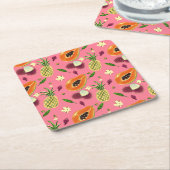 Hawaiian Tropical Fruit Pattern Coaster Coral スクエアペーパーコースター (アングル)