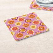 Hawaiian Tropical Fruit Pattern Coaster Pink スクエアペーパーコースター (アングル)