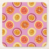 Hawaiian Tropical Fruit Pattern Coaster Pink スクエアペーパーコースター (正面)